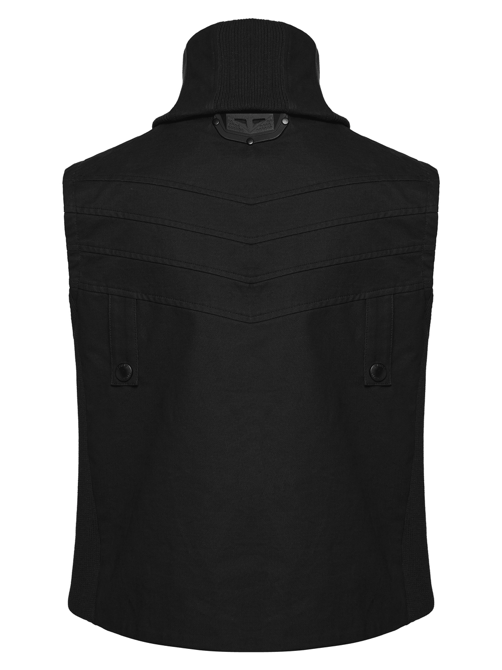 Black Industrial Punk Utility Vest with Stand Collar