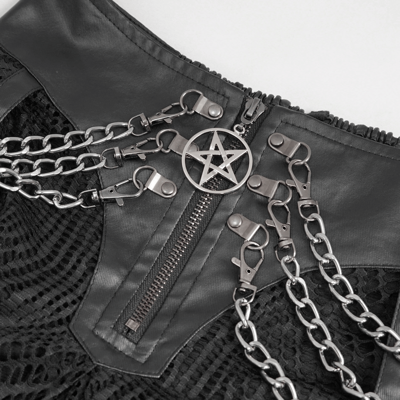 Black Irregular Metal Chain Decorated Skirt for Ladies / Gothic Women's Front Zipper Closure Skirts - HARD'N'HEAVY
