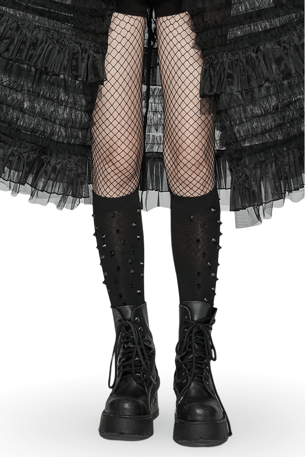 Black Knee-High Socks with Edgy Punk Rivet Design