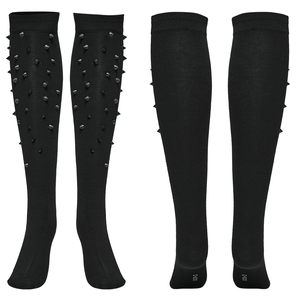 Black Knee-High Socks with Edgy Punk Rivet Design