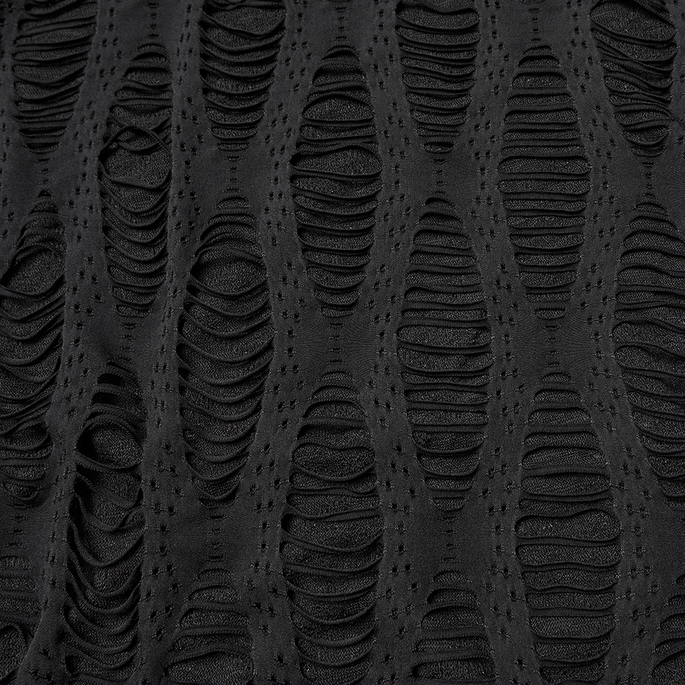 Close-up of the fabric texture of the Black Knit Punk Cardigan with Ragged Loose Sleeve Design.