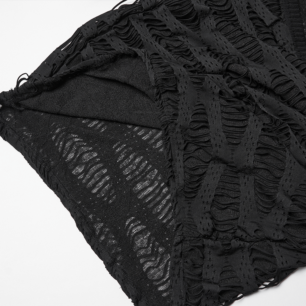 Black Knit Punk Cardigan with Ragged Loose Sleeve Design showcasing its unique texture and edgy style.