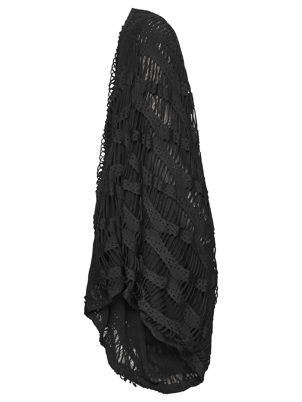 Black Knit Punk Cardigan with Ragged Loose Sleeve Design displayed elegantly in black fabric.