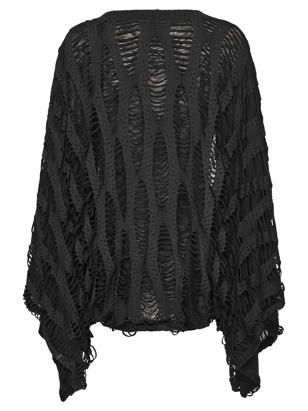 Back view of a Black Knit Punk Cardigan with Ragged Loose Sleeve Design, showcasing its unique, edgy style.