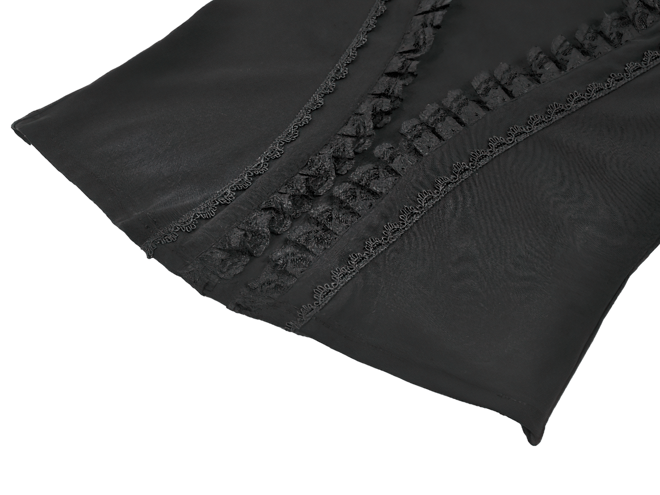 Black Lace and Velvet Butterfly-Detail Victorian Top featuring intricate lace details and soft velvet texture.
