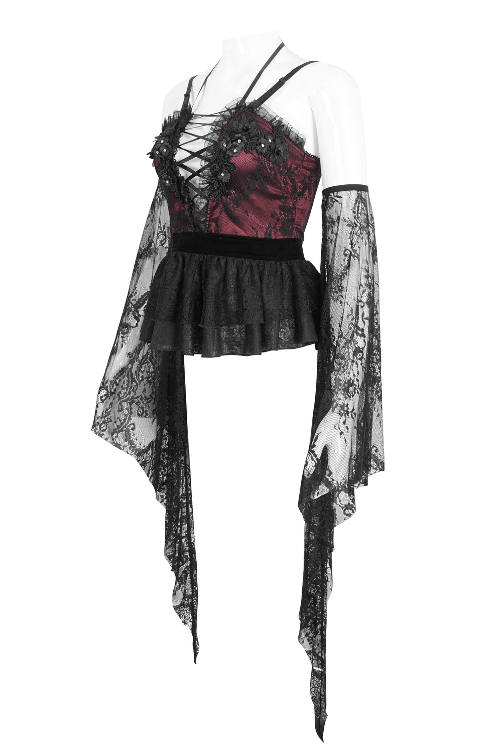 Black Lace Bell Sleeves Top - Gothic Victorian Style