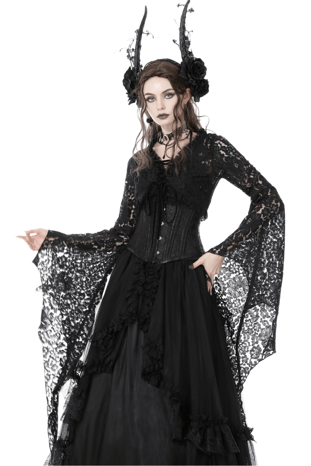 Black Lace Bolero Shrug Top with Bell Sleeves