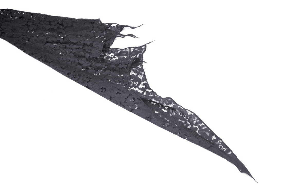 Black lace bolero shrug top with dramatic bell sleeves, perfect for a gothic-inspired look.