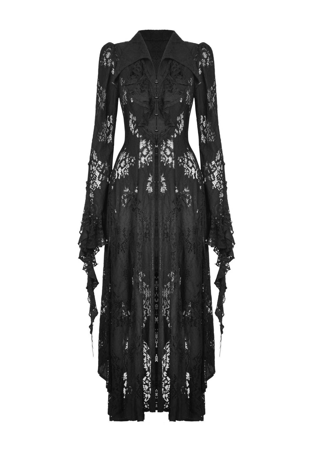 Black lace cape with daring cutouts, perfect for a gothic romance look and dramatic flair.