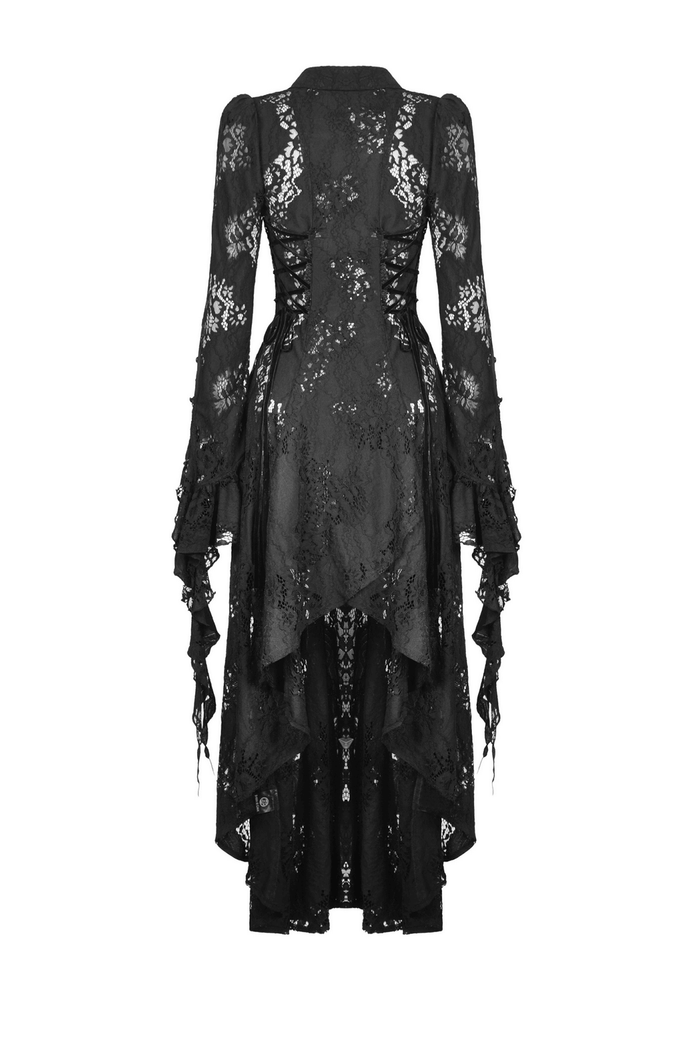 Elegant black lace cape with dramatic cutouts, perfect for adding gothic romance to any outfit.