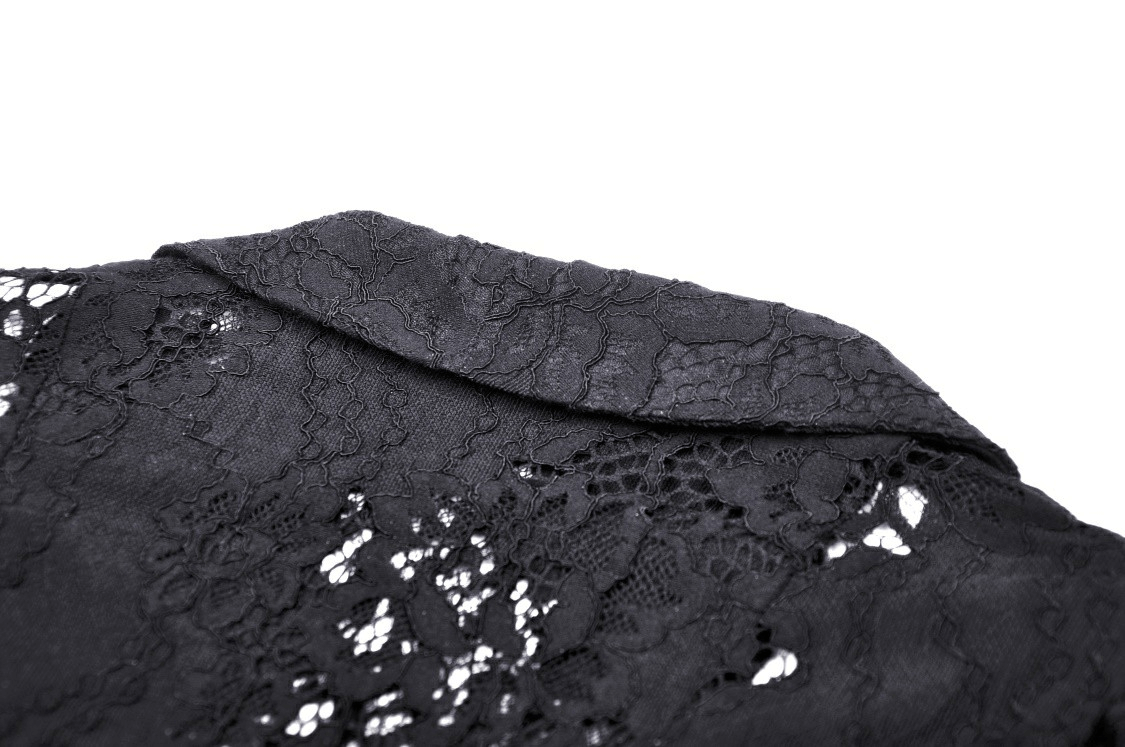 Elegant black lace cape collar showcasing intricate patterns and delicate mesh layers for a gothic romance look.