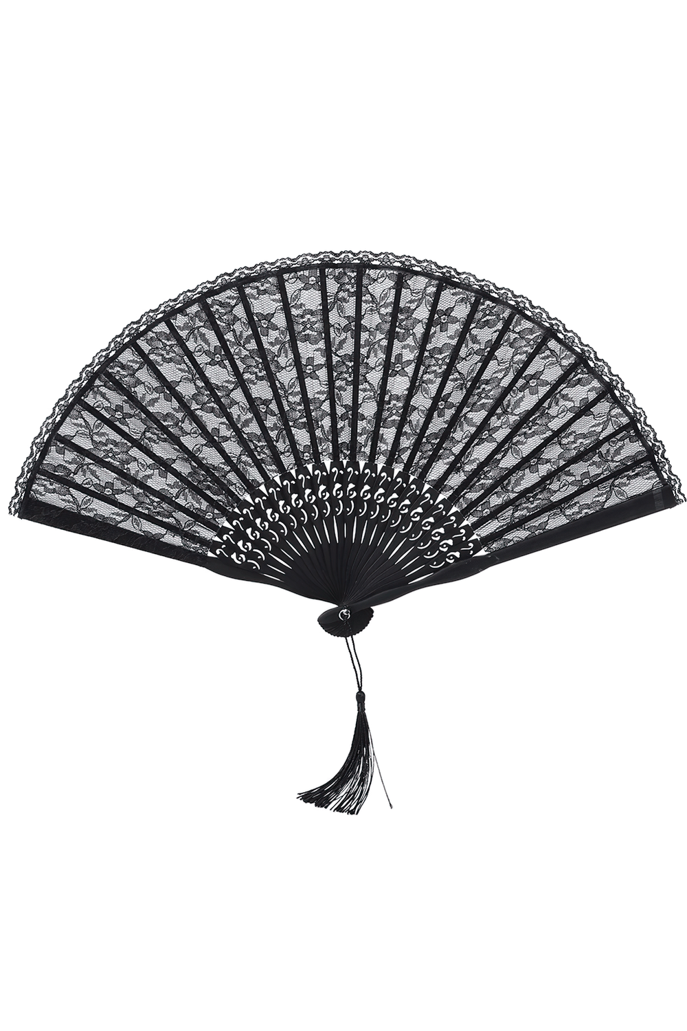 Schwarzer Spitzen-Fächer mit Vintage-Gothic-Details
