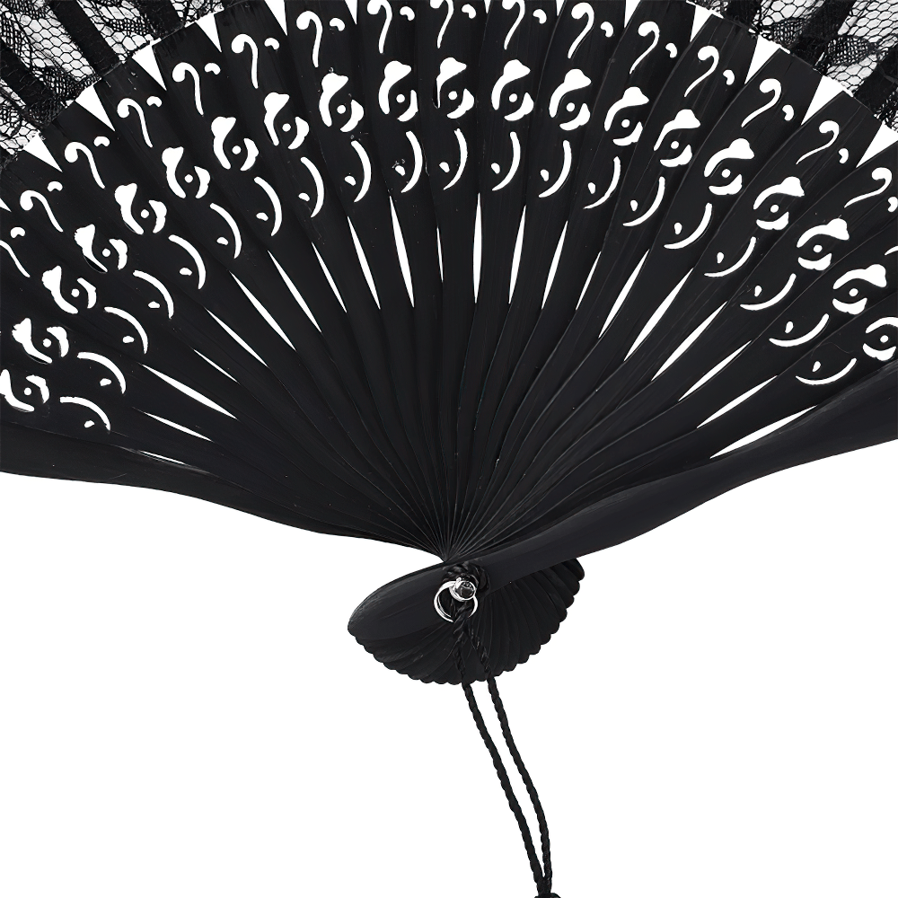 Schwarzer Spitzen-Fächer mit Vintage-Gothic-Details