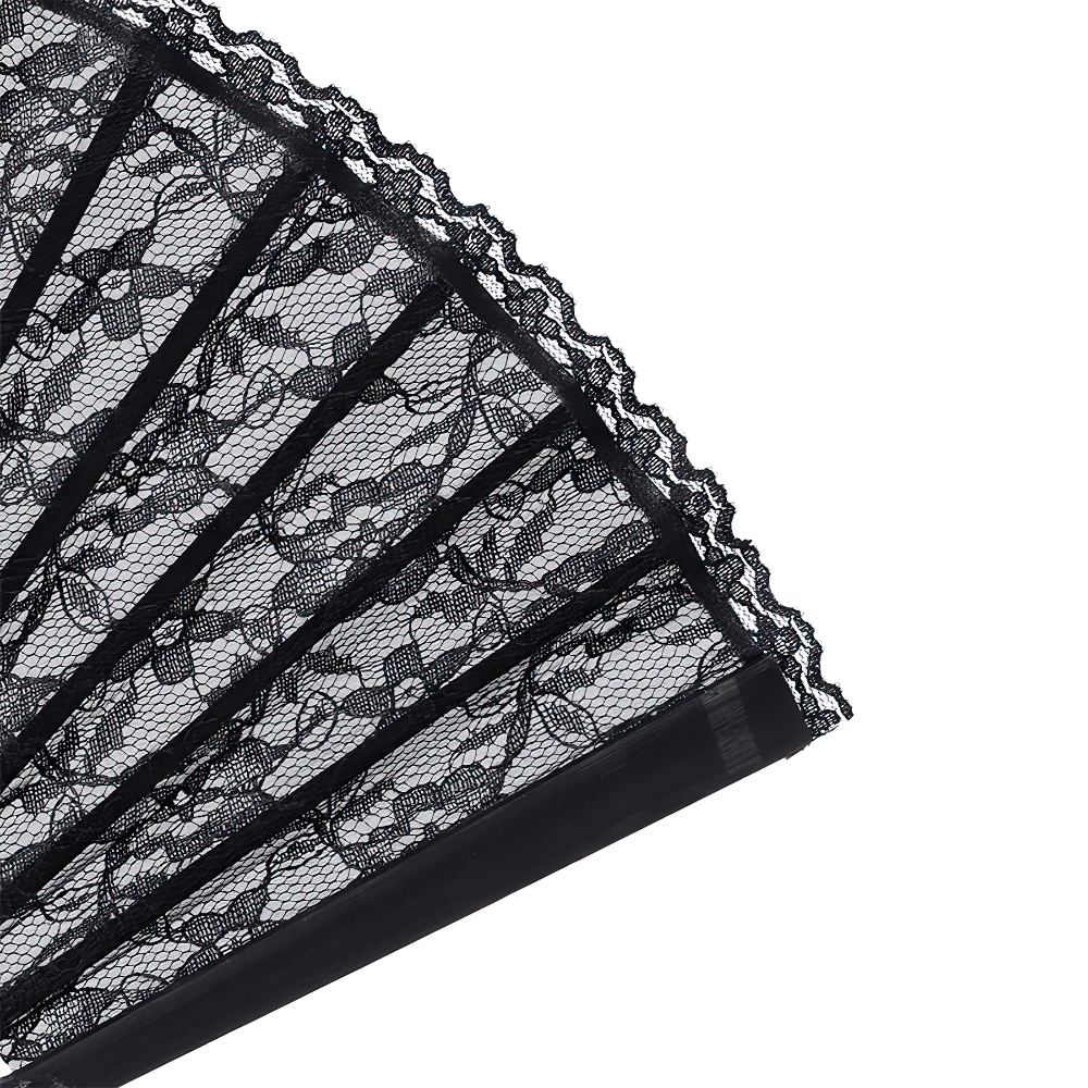 Schwarzer Spitzen-Fächer mit Vintage-Gothic-Details