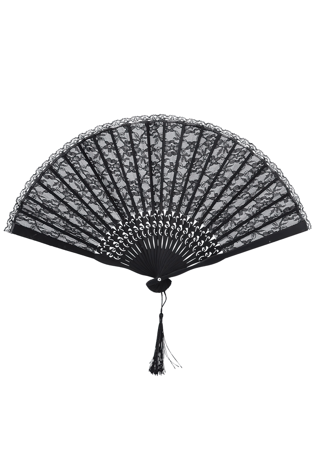 Schwarzer Spitzen-Fächer mit Vintage-Gothic-Details