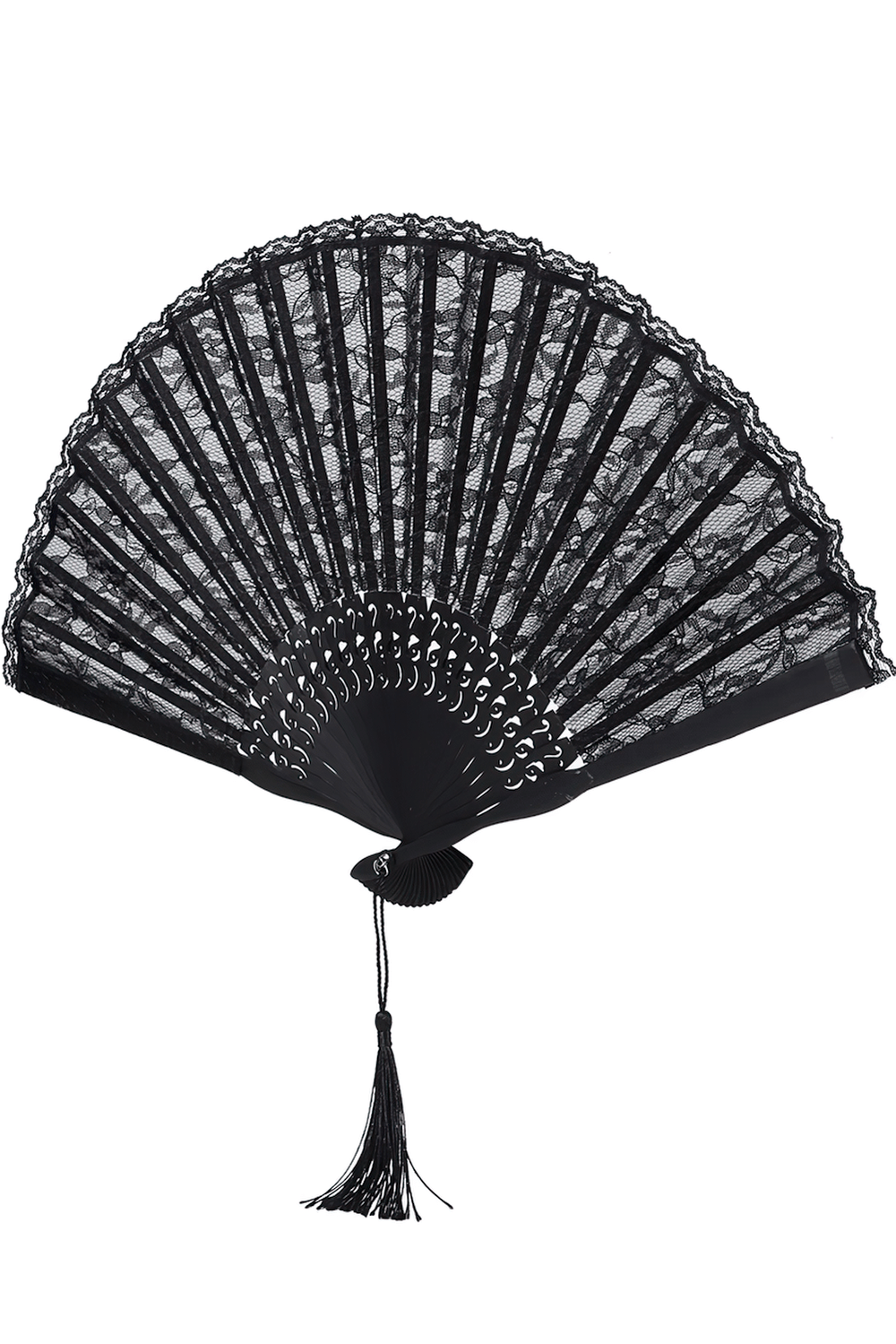Schwarzer Spitzen-Fächer mit Vintage-Gothic-Details