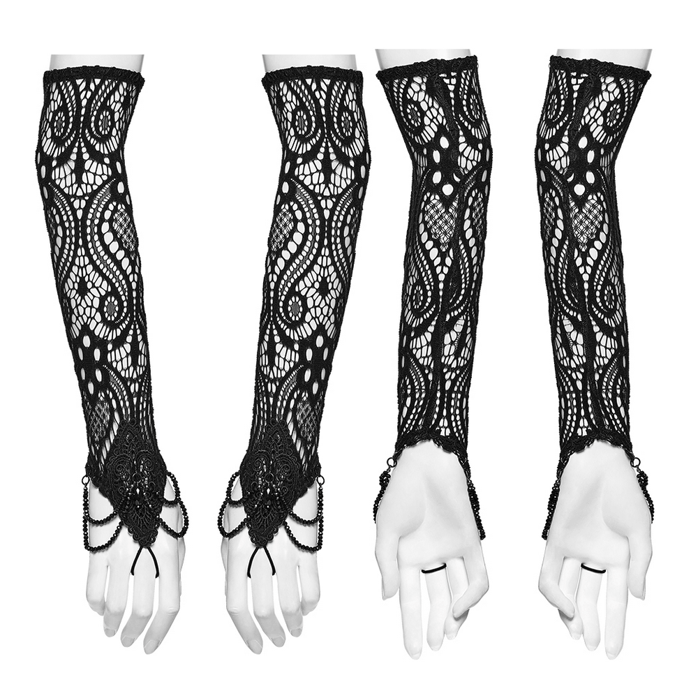 Guantes góticos sin dedos de encaje negro para calentar los brazos