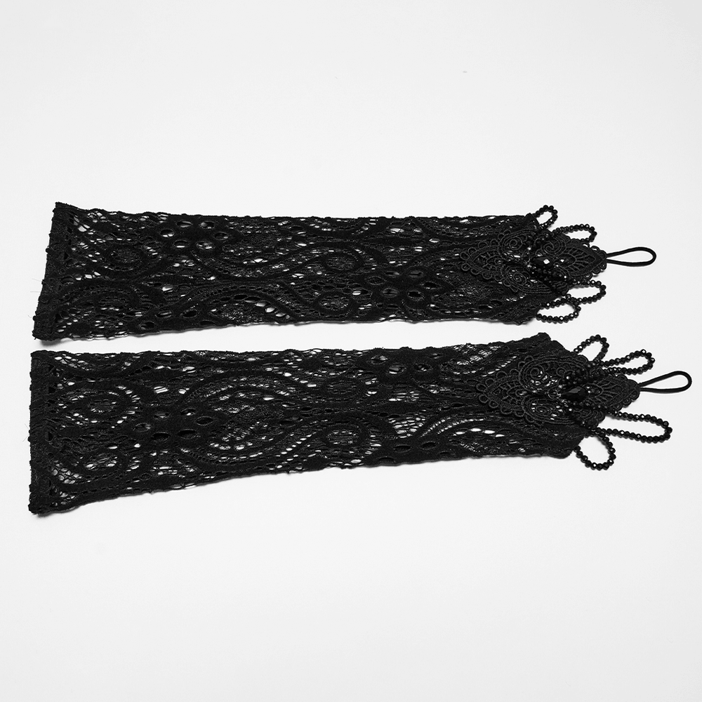 Guantes góticos sin dedos de encaje negro para calentar los brazos
