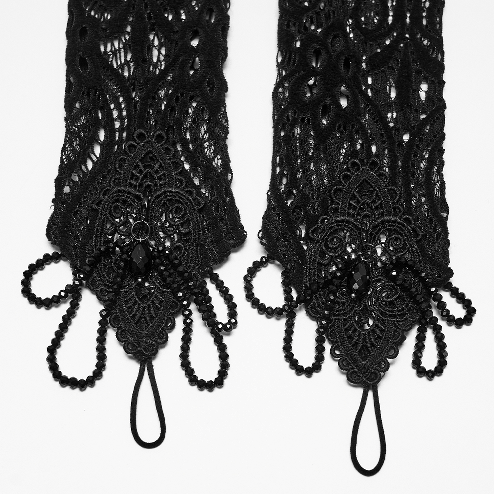 Guantes góticos sin dedos de encaje negro para calentar los brazos