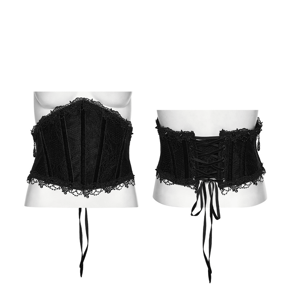 Black Lace Gothic Underbust Waist Cincher Corset showcasing intricate lace and a stylish side and back design.