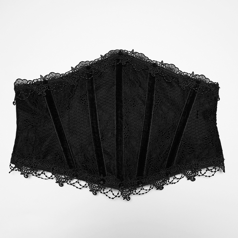 Black Lace Gothic Underbust Waist Cincher Corset showcasing intricate lace and elegant design.