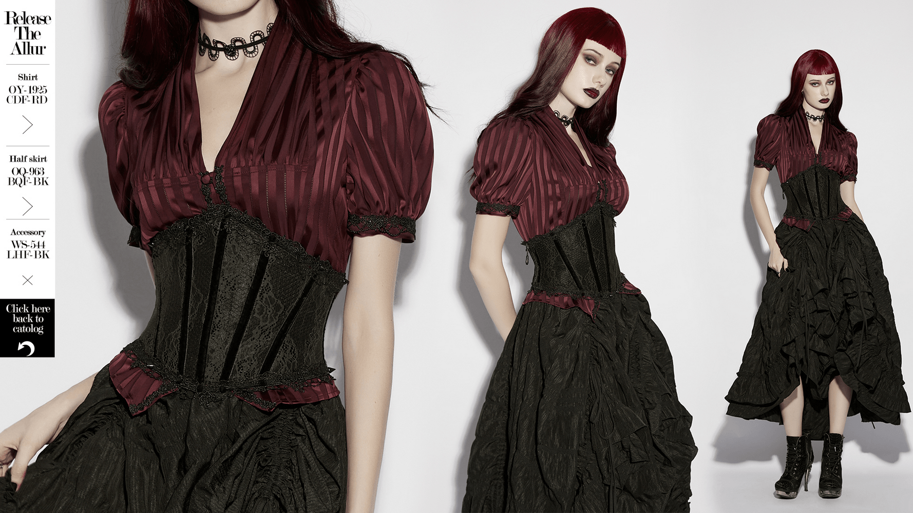 Black Lace Gothic Underbust Waist Cincher Corset worn with a striking gothic outfit featuring vintage lace and spikes.