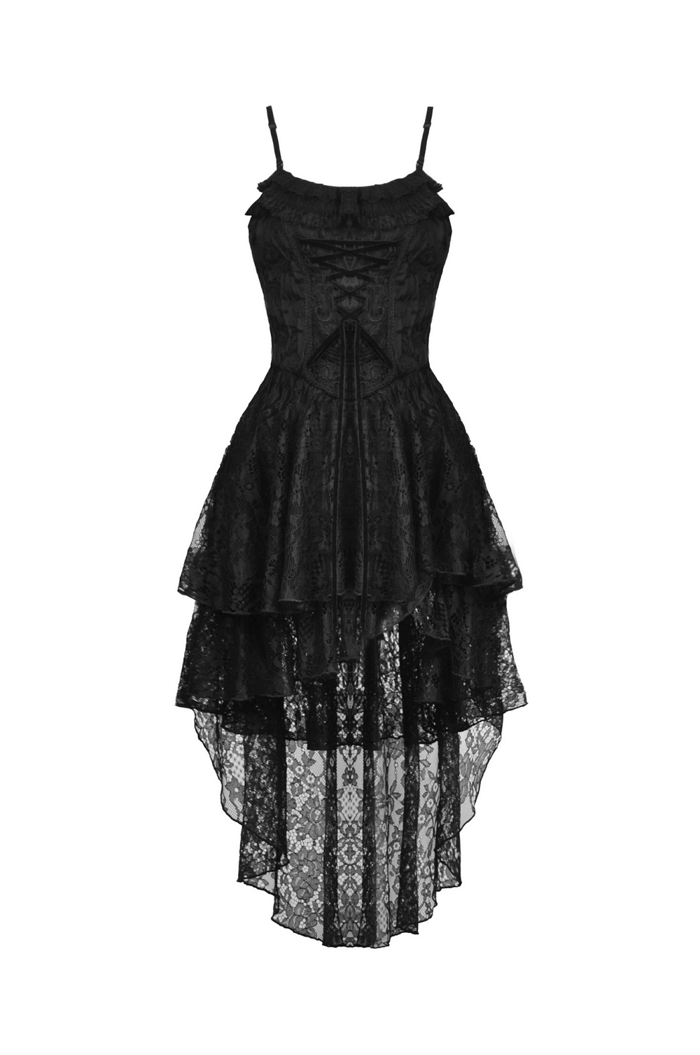 Black Lace High-Low Dress with Romantic Gothic Frills Black Lace High-Low Dress with Romantic Gothic Frills