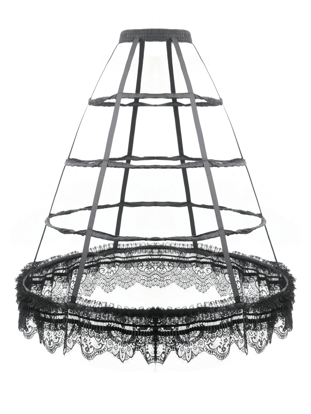 Black lace hoop petticoat with ruffled edge, perfect for gothic or vintage-inspired outfits.