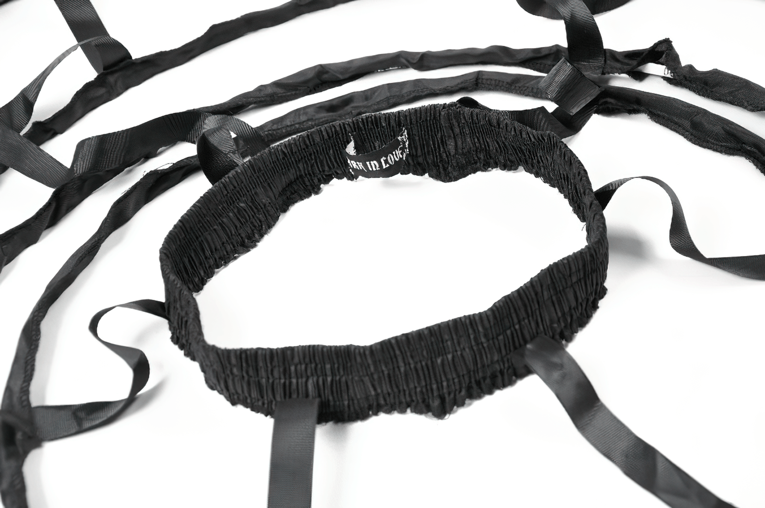 Black lace hoop petticoat waistband with adjustable ribbons, perfect for gothic vintage outfits.