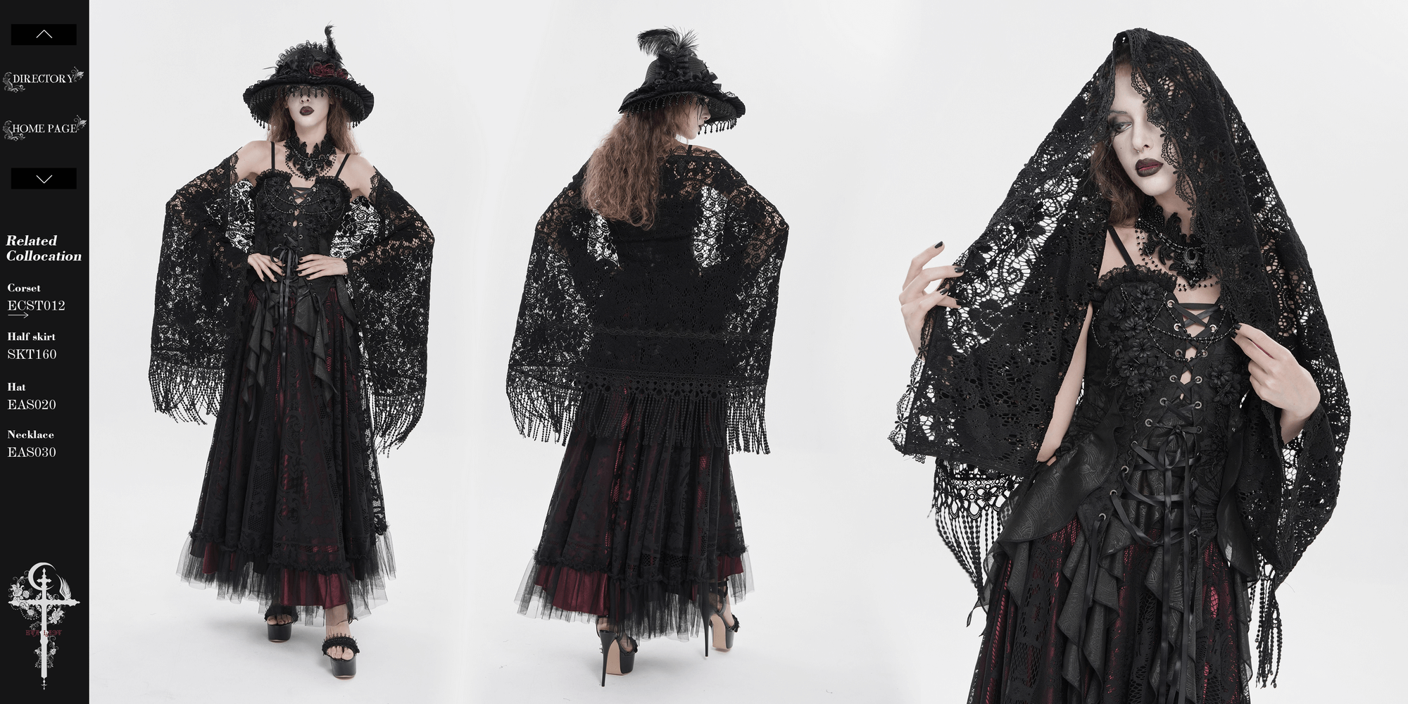 Black Lace Shawl with Fringed Hem for Gothic and Boho Style showcased by a model in a dramatic black outfit.