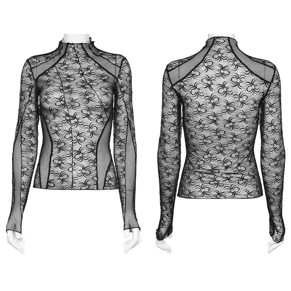 Black Lace Spiderweb Long Sleeves Cyber Punk Top
