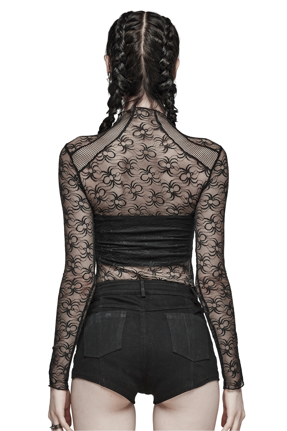 Black Lace Spiderweb Long Sleeves Cyber Punk Top