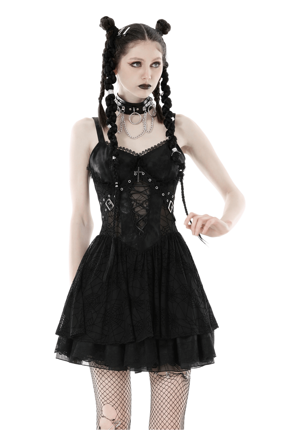 Black Lace Spiderweb Mesh Punk Suspender Dress