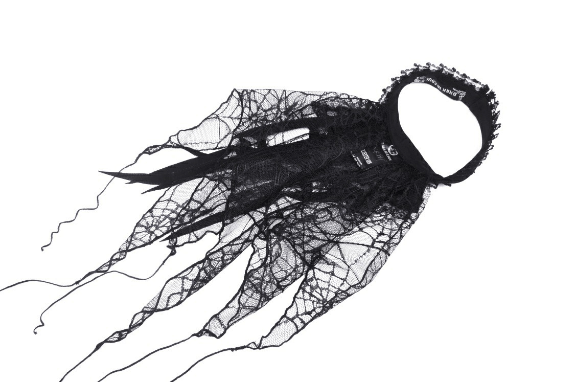 Black lace spiderweb neck tie with dramatic lace details and a stylish neckline, perfect for gothic Halloween looks.