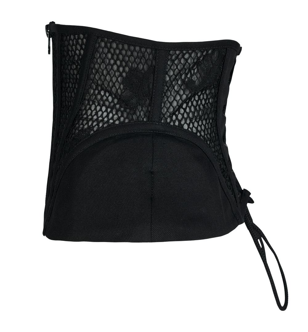 Black Lace-Up Cincher Corset with Mesh Panels