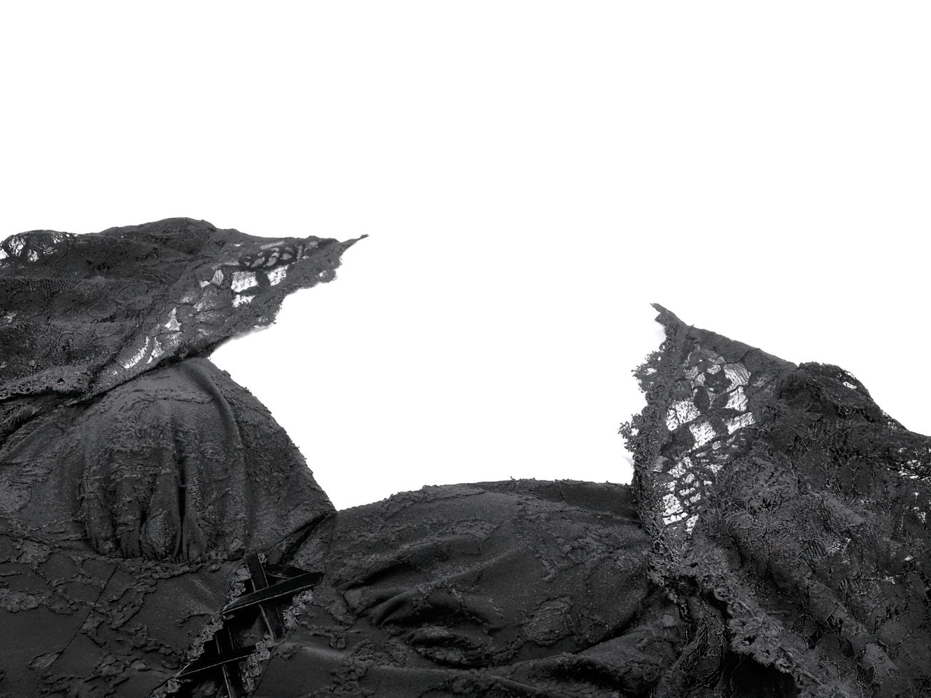 Black Lace-Up Gothic Mini Dress with Bell Sleeves showcasing intricate lace and ruffled bell sleeves.