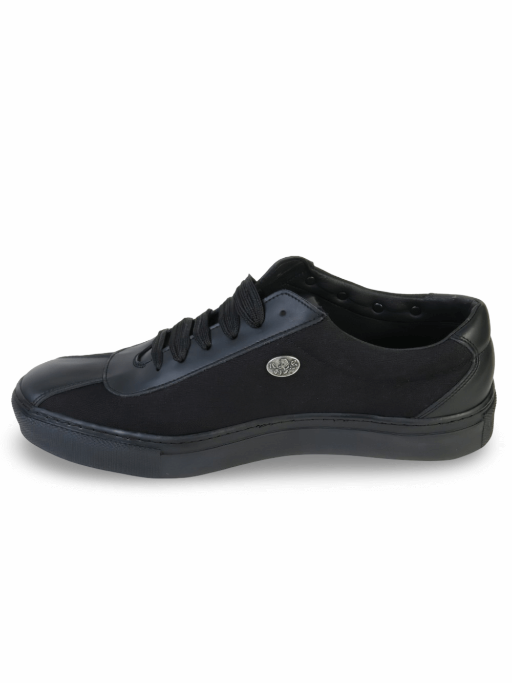 Black Lace-Up Sneakers in Vegan Leather and Canvas