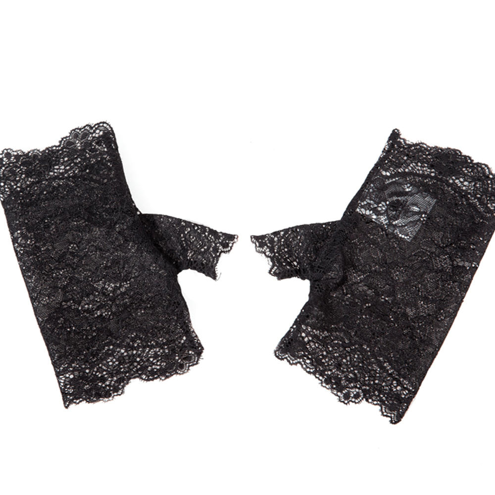 Elegant Black Lace Victorian-inspired fashion gloves, showcasing intricate lace patterns in classic black.