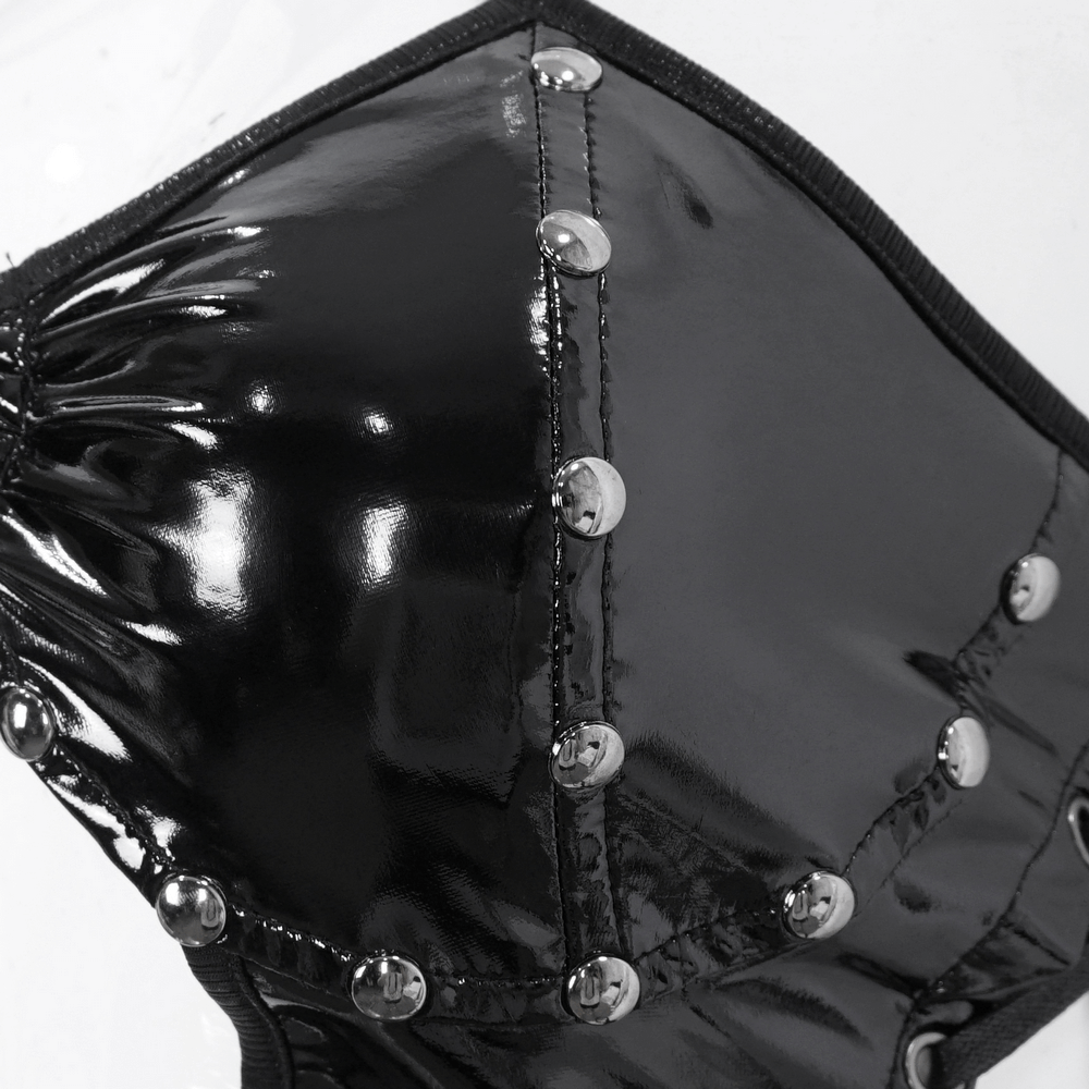 Body noir à bretelles en vinyle pour femme avec tour de cou