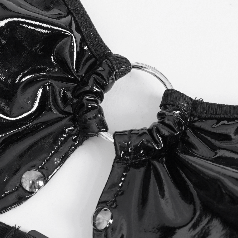 Body negro de tirantes con cordones de vinilo para mujer y gargantilla