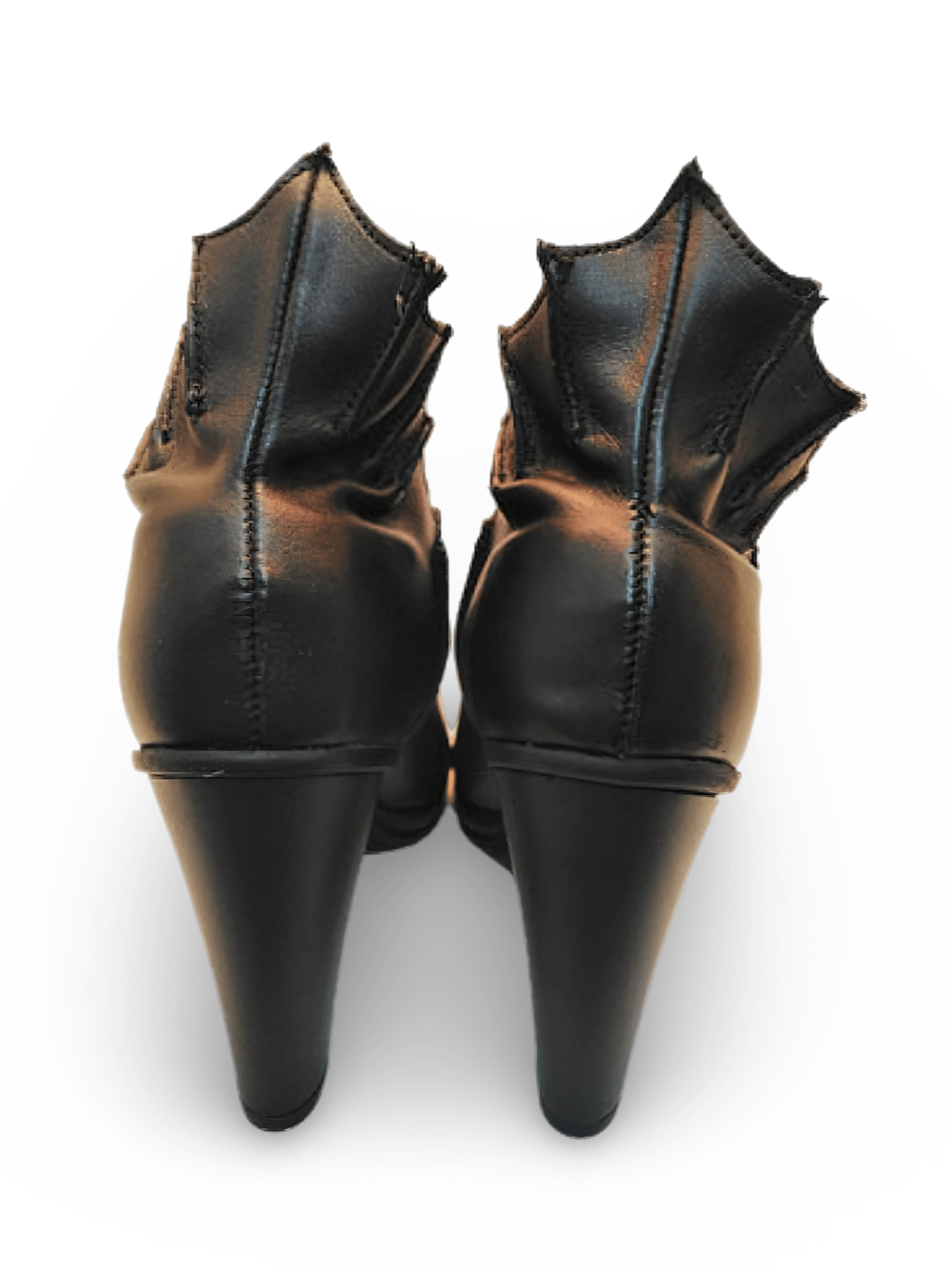 Black Leather Bat-Wing Heeled Shoes for Evening Wear