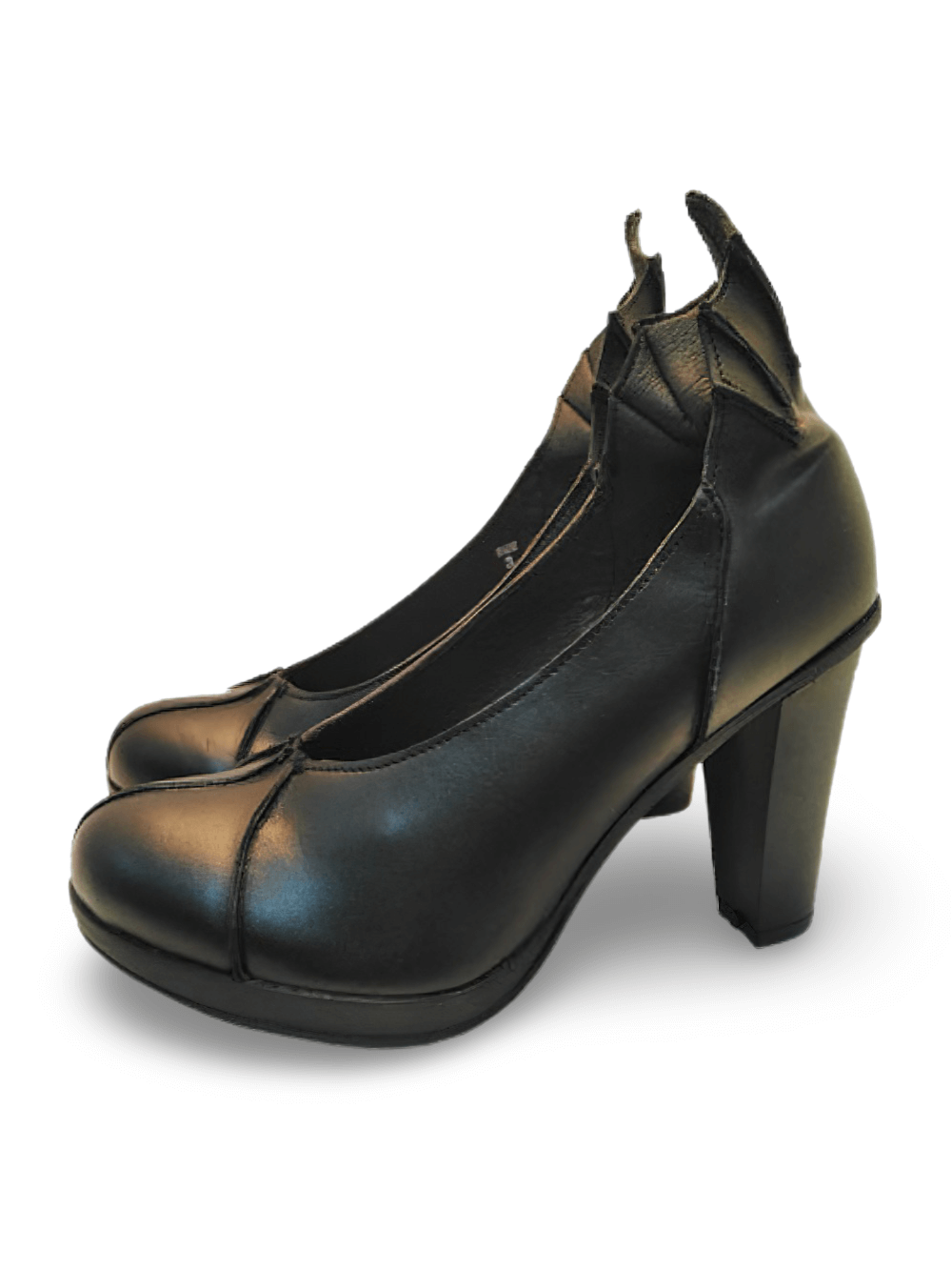 Black Leather Bat-Wing Heeled Shoes for Evening Wear