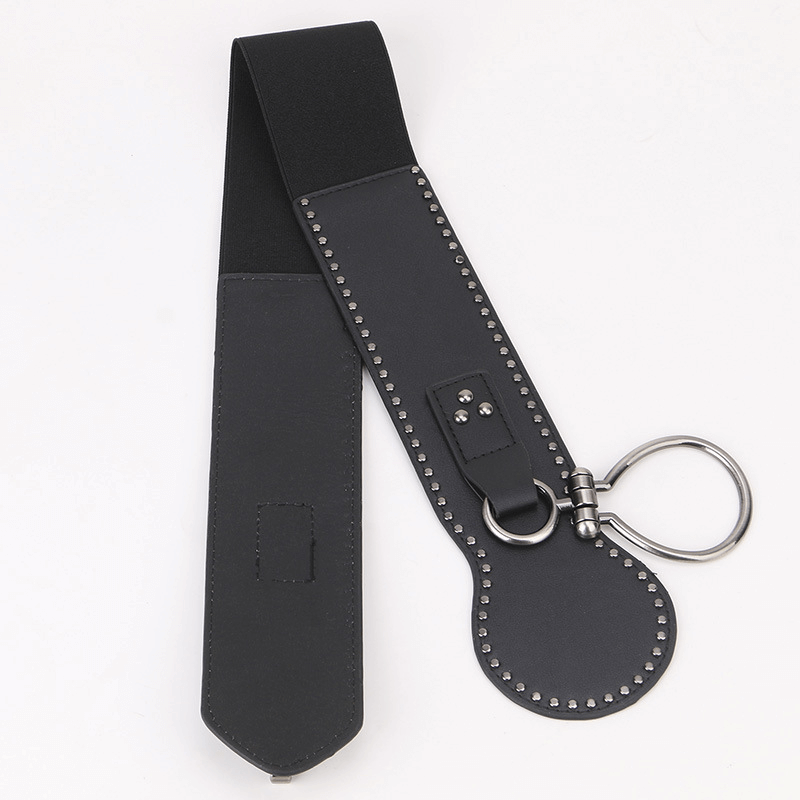 Black Leather Female Waistbelt With Metal Cross Decorated Clasp / Punk Oblique Belts - HARD'N'HEAVY