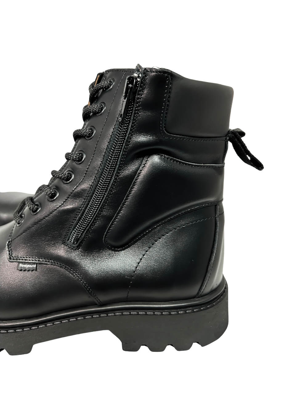 Black Leather Tactical Lace-Up Boots with Rubber Sole