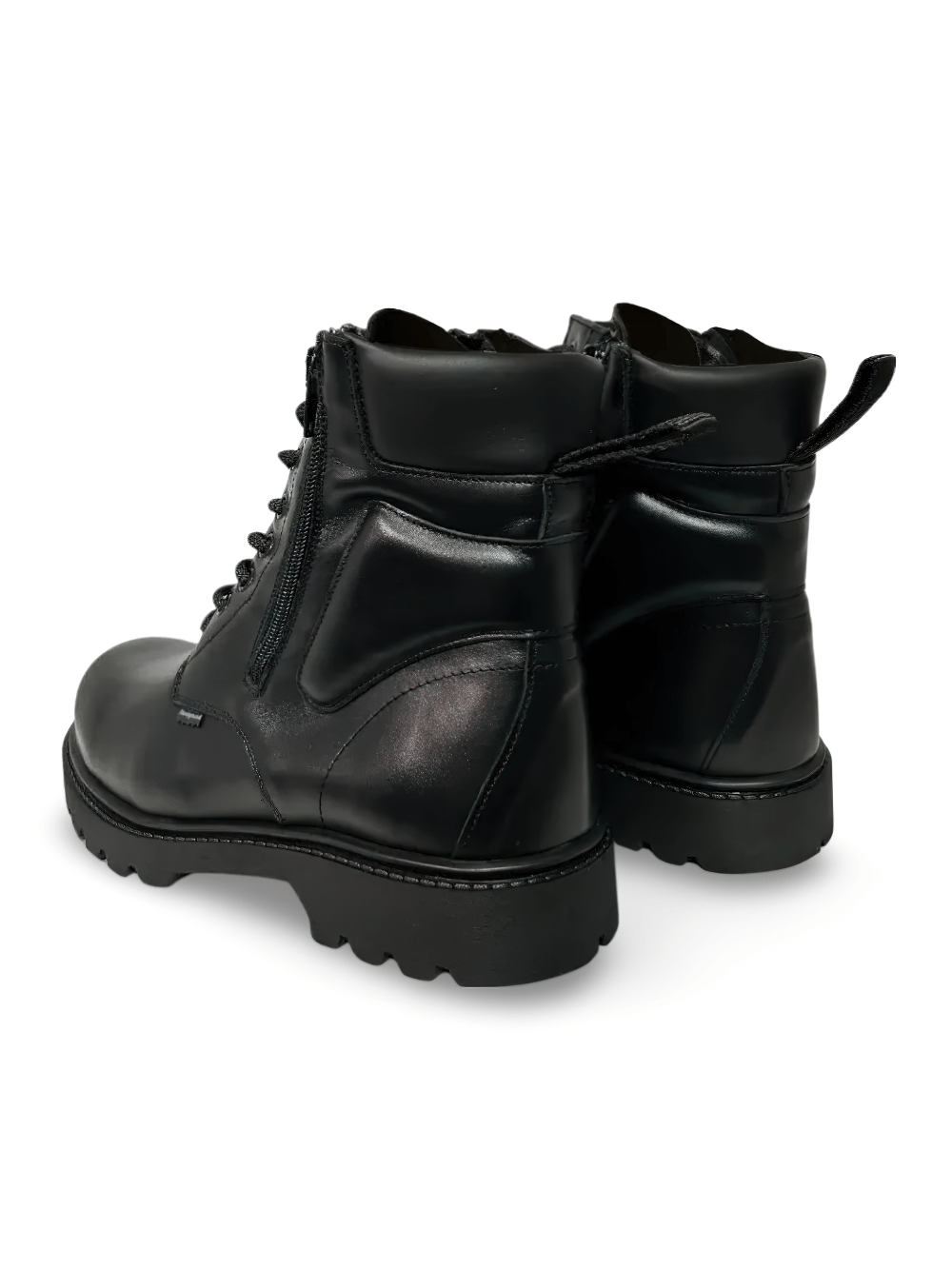 Black Leather Tactical Lace-Up Boots with Rubber Sole
