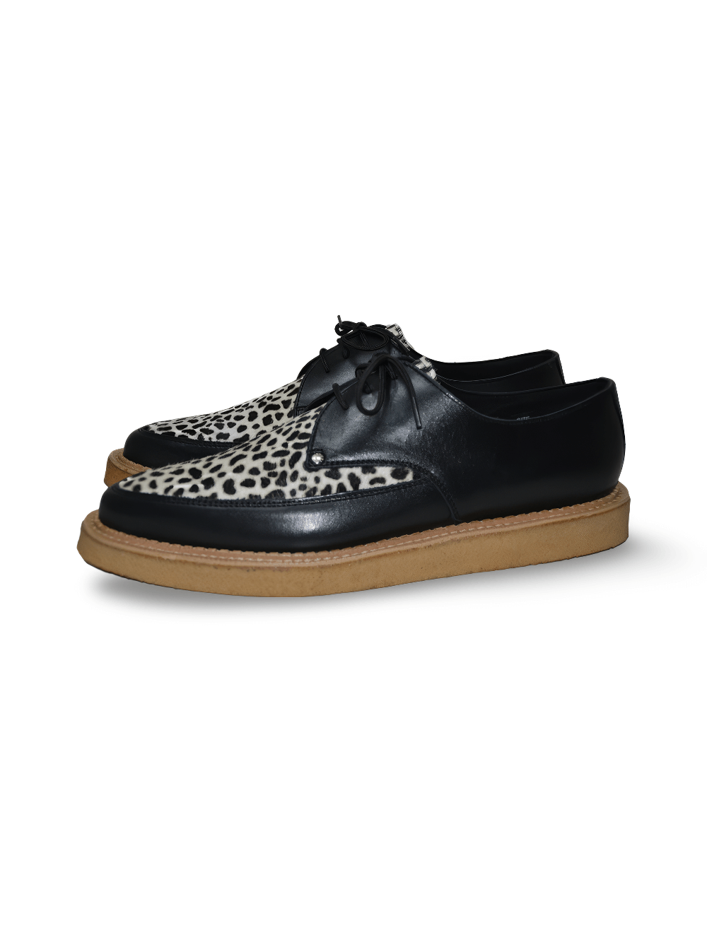 Black Leopard Pointed Creepers Shoes with Crepe Sole