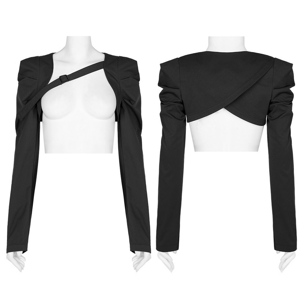 Black Long Sleeve Cropped Bolero Top with Strap