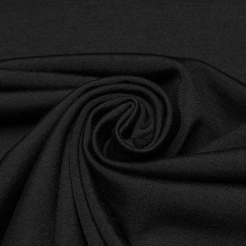 Close-up of soft black fabric, highlighting its elastic texture and luxurious drape for stylish clothing.