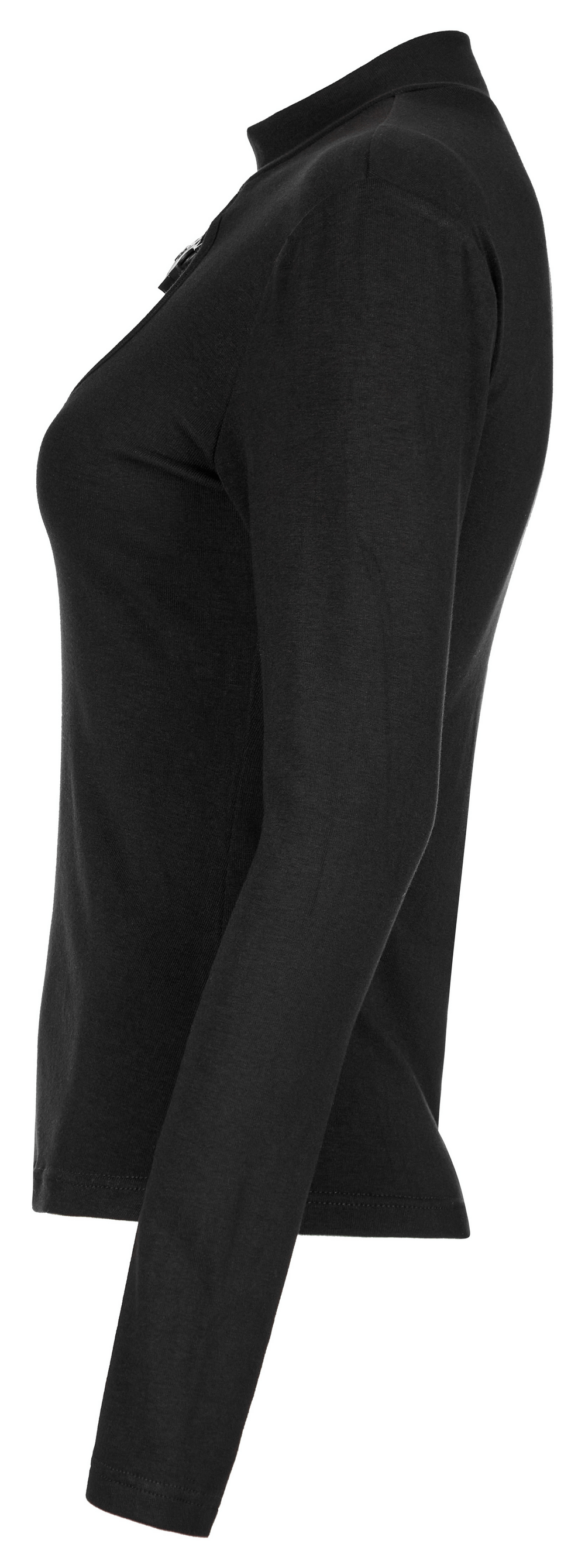 Black Long Sleeves Buckle Turtleneck Top for Women