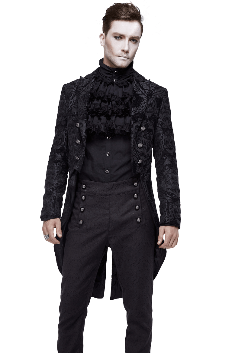 Black Long Trench Coat For Men In Gothic Fashion Style